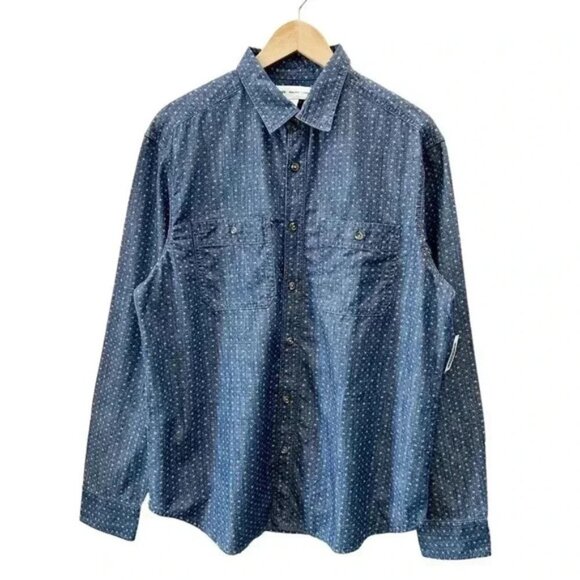 Old Navy Mens Shirt Long Sleeve Button Down Cotton Collared Blue White Large NWT - Picture 14 of 14